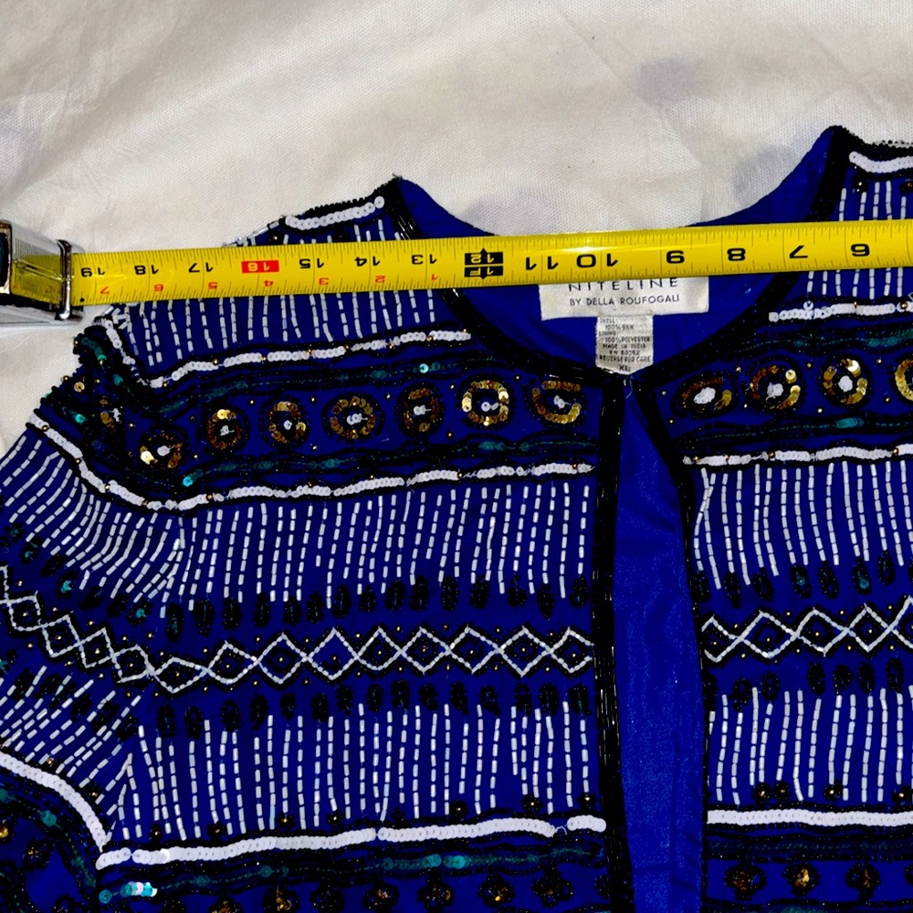 Beautiful Multicolor Blue Jacket Shell100% Silk 1… - image 4